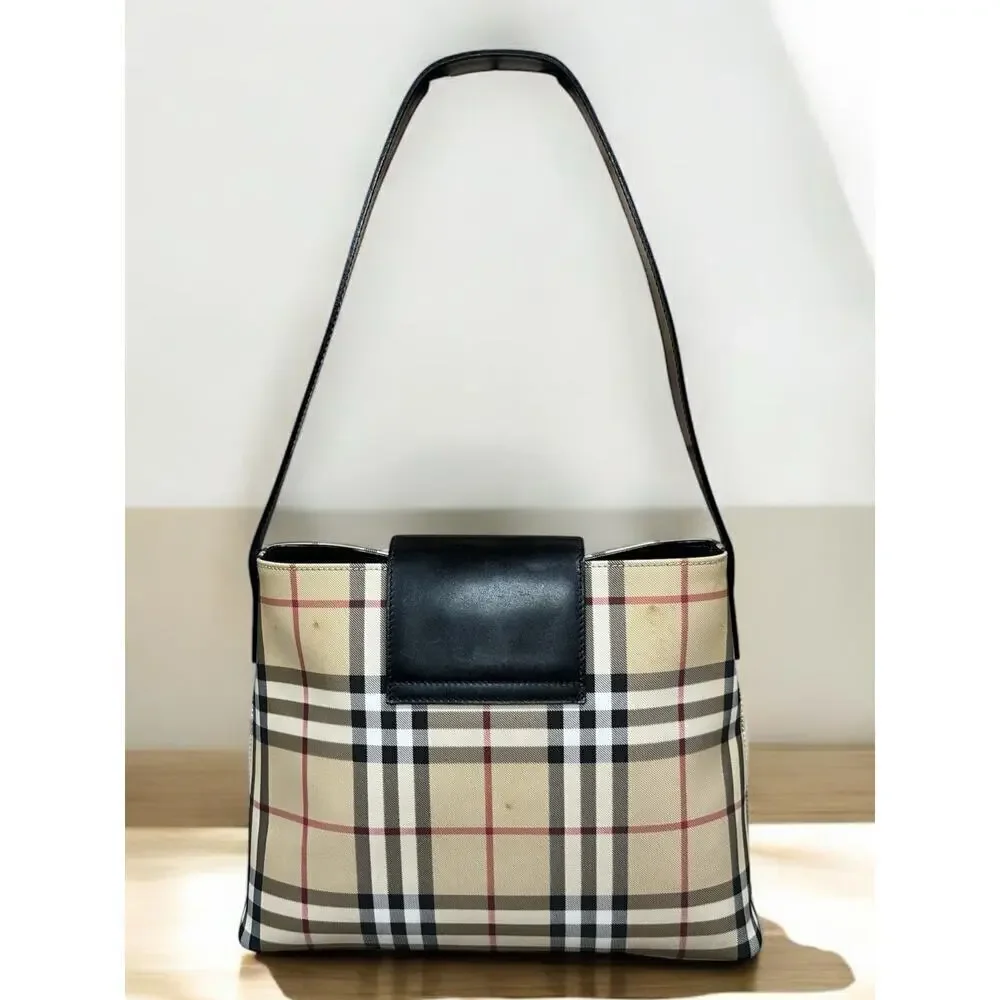Vintage Burberry Coated Canvas Nova Check Shoulder Bag